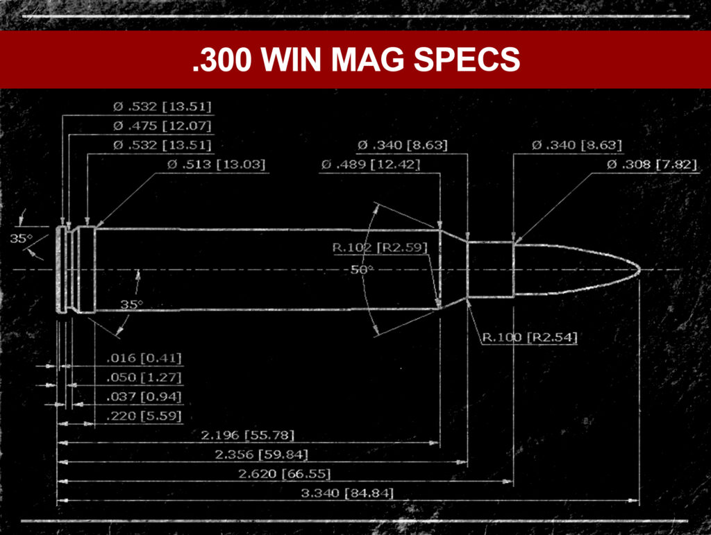 a technical illustration of the 300 win mag cartridge 