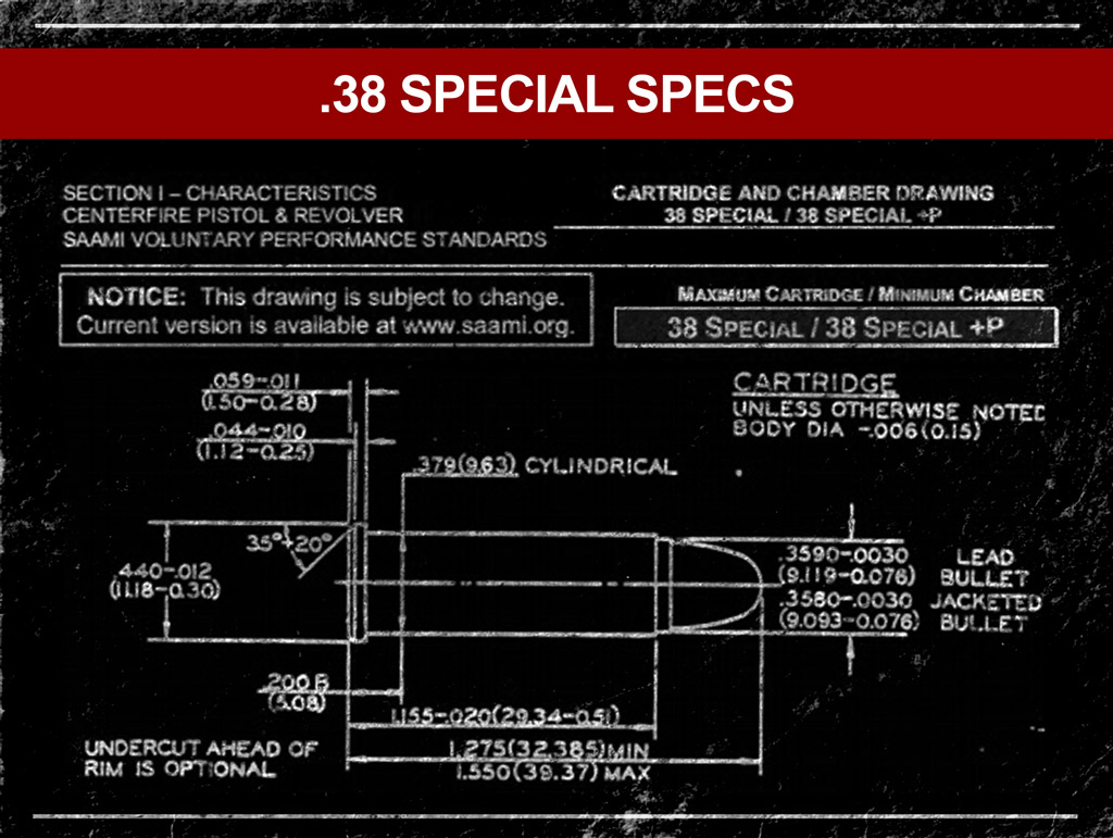 a diagram showing 38 special cartridge specs