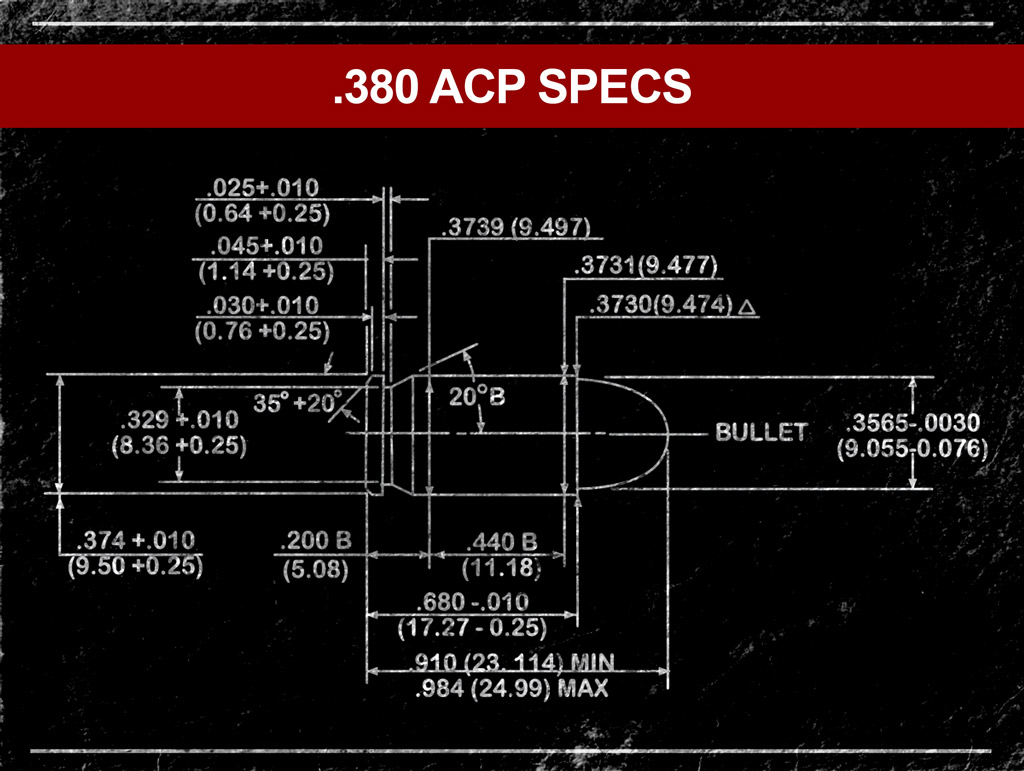 a diagram showing the specs of the 380 acp bullet