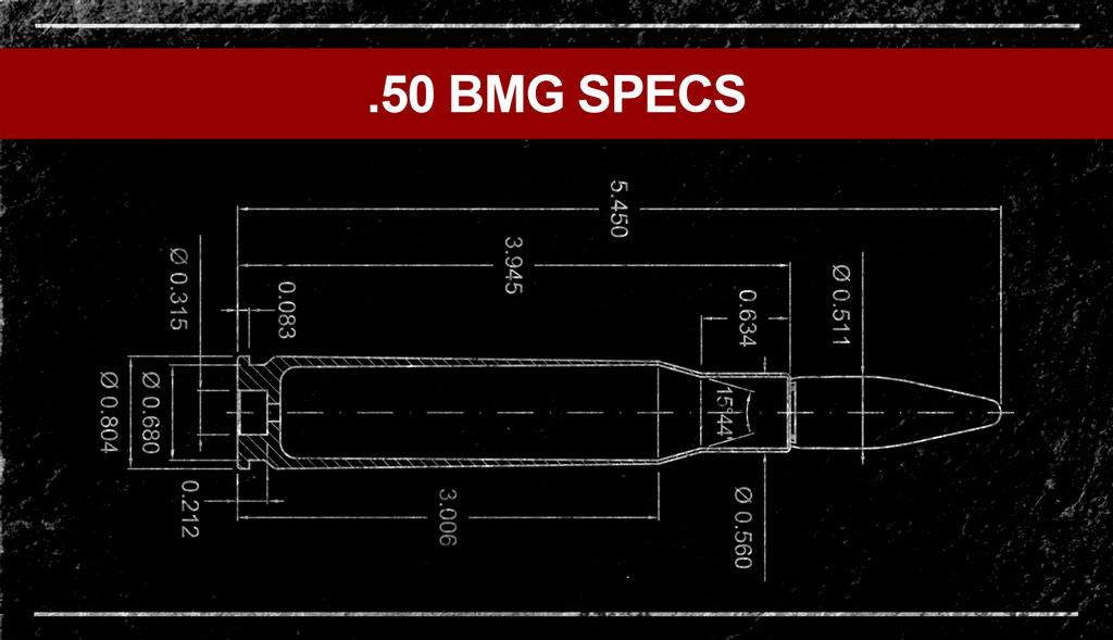 a diagram of .50 BMG ammo specs