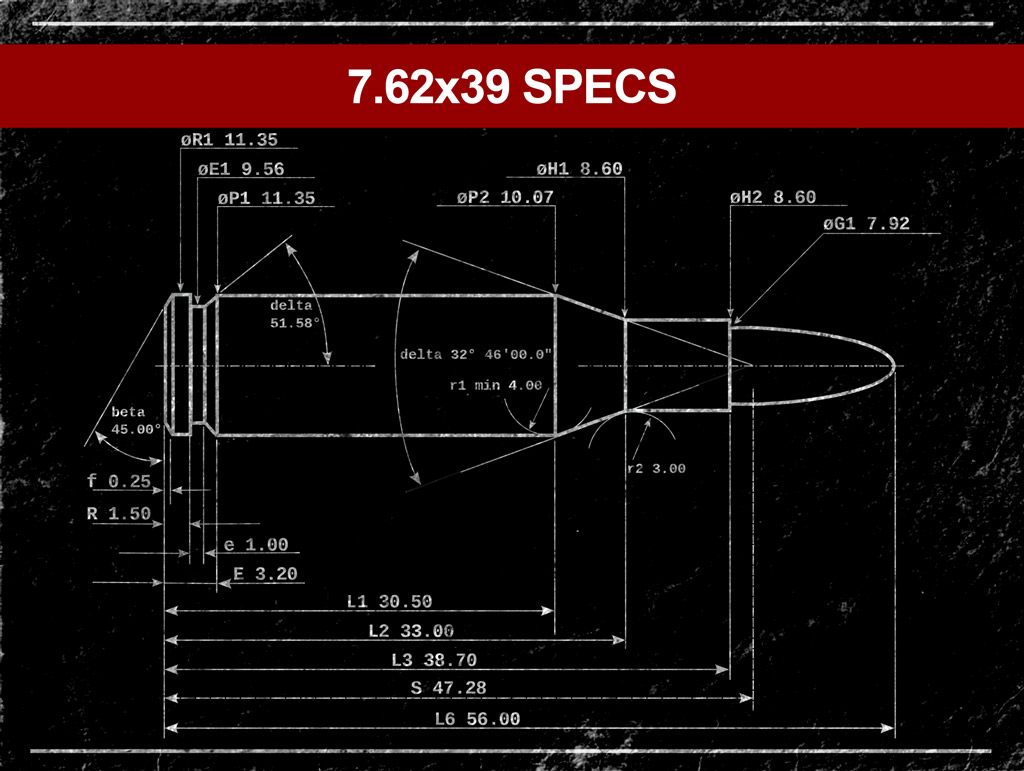 a diagram of the 7.62x39 cartridge specs