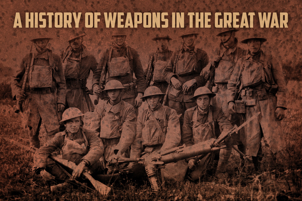 photo of world war one soldiers holding weapons used in the great war