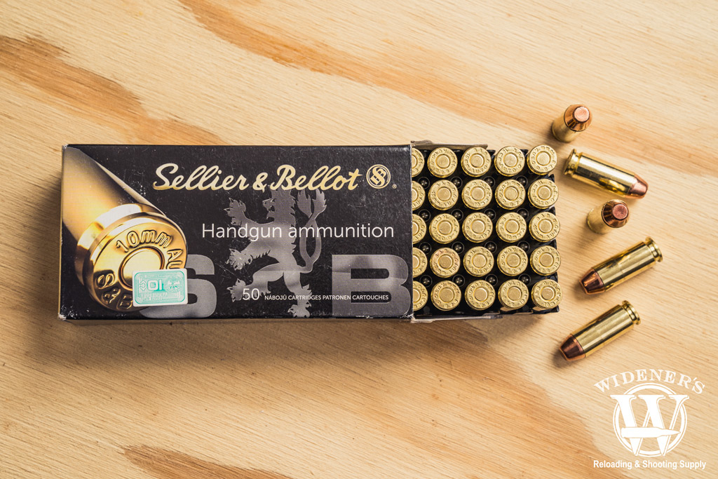 photo of sellier and bellot 10mm handgun ammunition on plywood