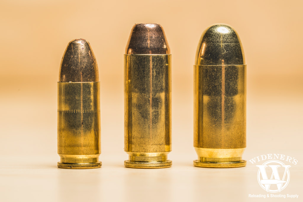 a photo comparing 9mm vs 10mm vs 45 ACP ammo