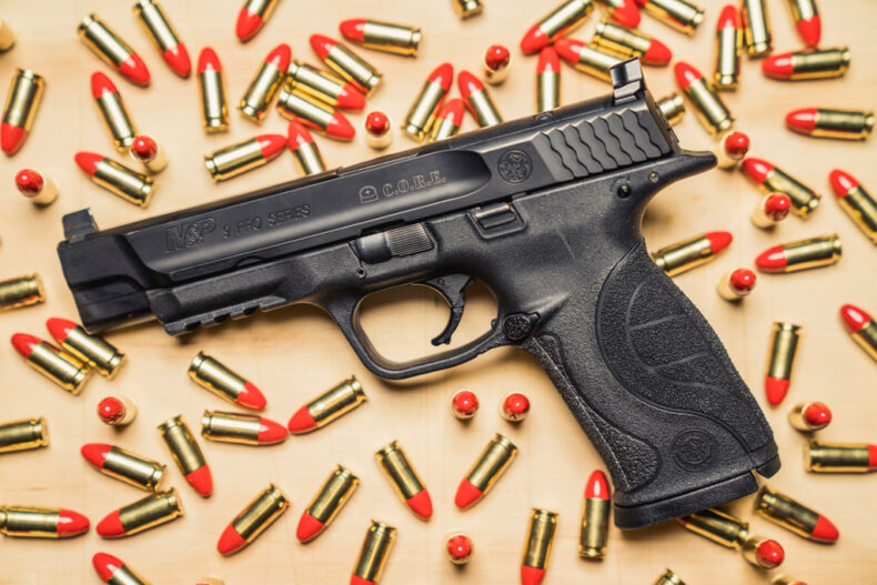 photo of a smith & wesson M&P 9mm pistol for competition shooting matches