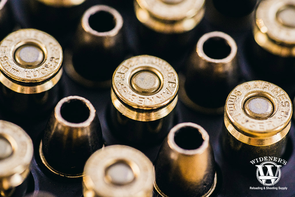 a macro photo of 9mm ammo