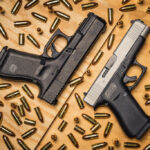 a photo of a glock 48 vs 19 with 9mm bullets