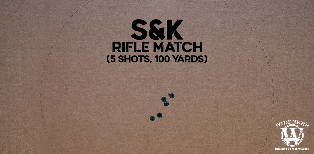 a target shot with SK Rifle Match 22LR ammunition at 100 yards