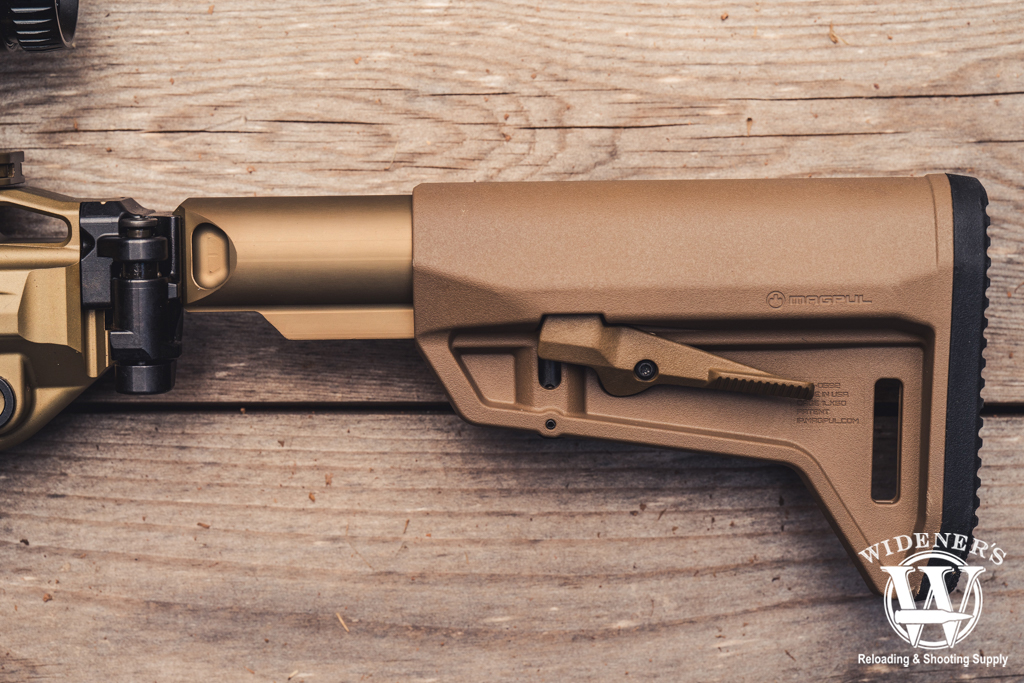 a rifle's folding stock a photo of a rifle's folding stock