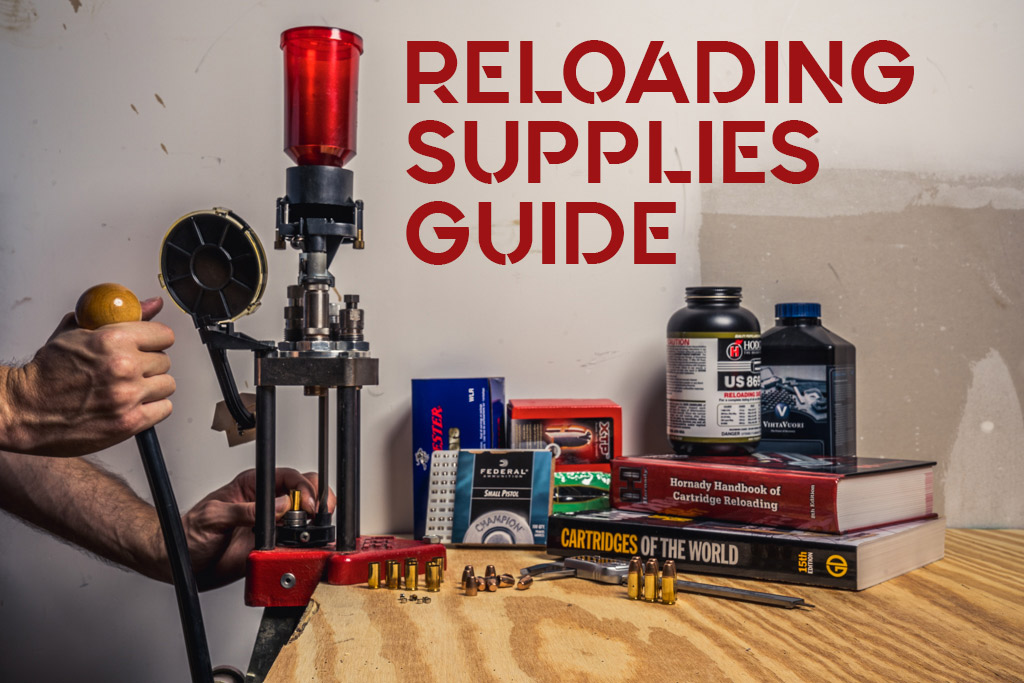 a photo of a man using a reloading press in a workshop