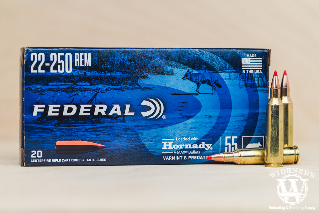 a photo of the best Federal Varmint & Predator V-Max 55gr best 22-250 ammo