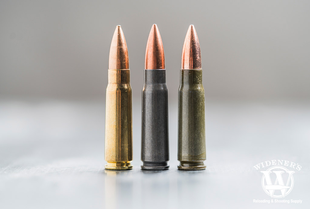 a photo of three 7.62x39 cartridges 