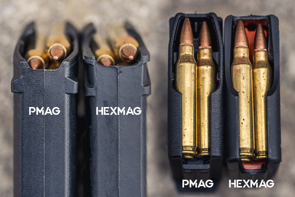 a photo comparing the feed lip of the pmag vs hexmag