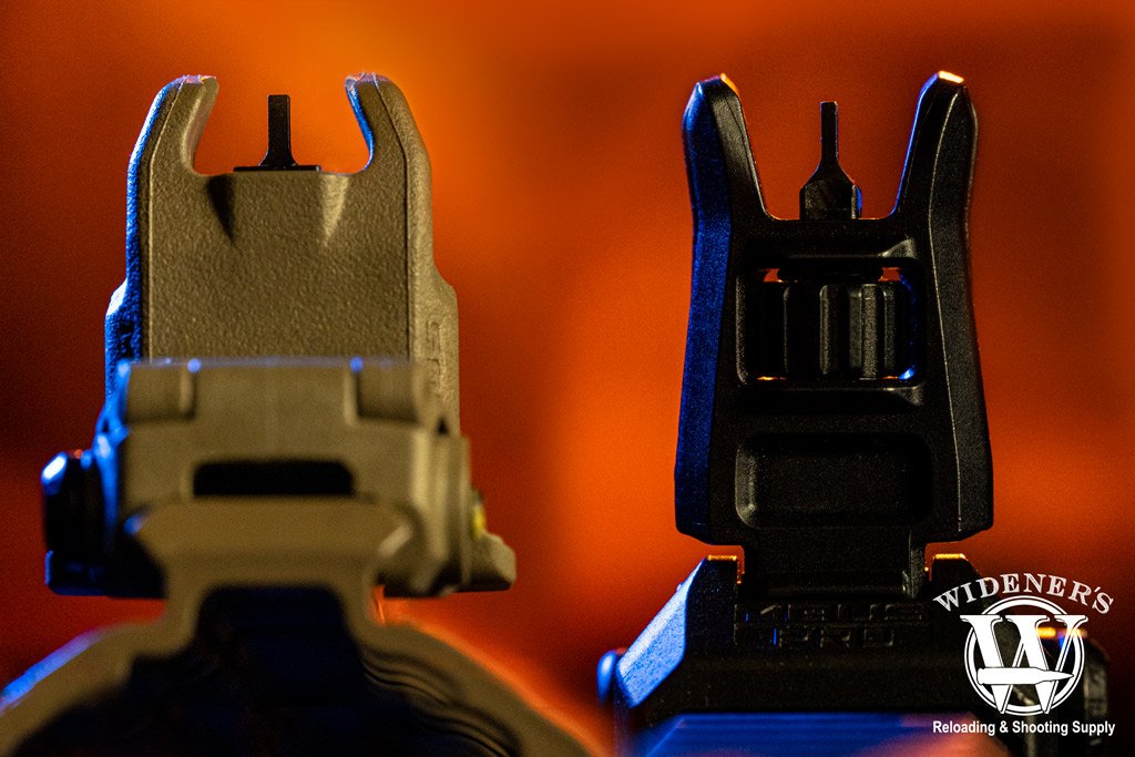 a photo comparing the front sights of Magpul MBUS VS MBUS Pro