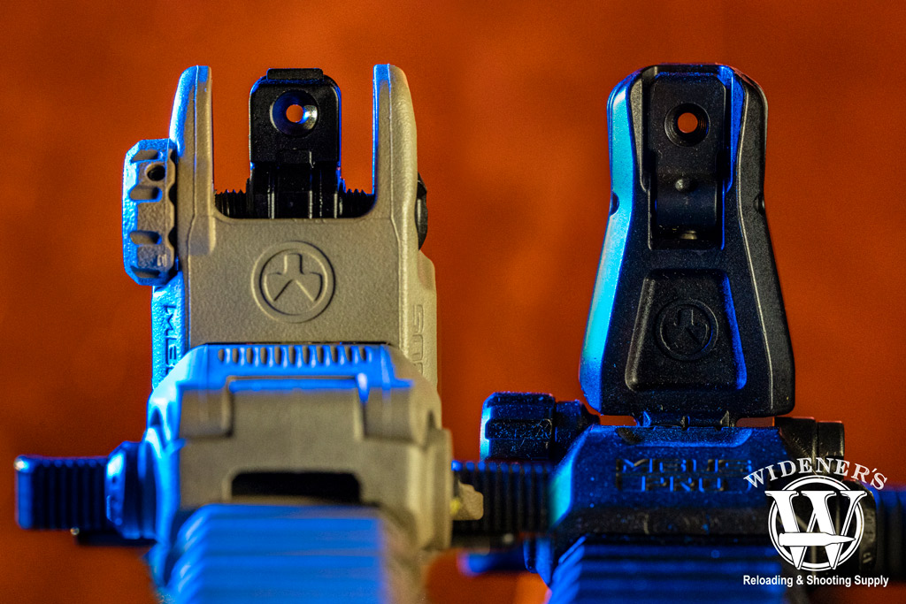 a photo comparing the rear sights of Magpul MBUS VS MBUS Pro