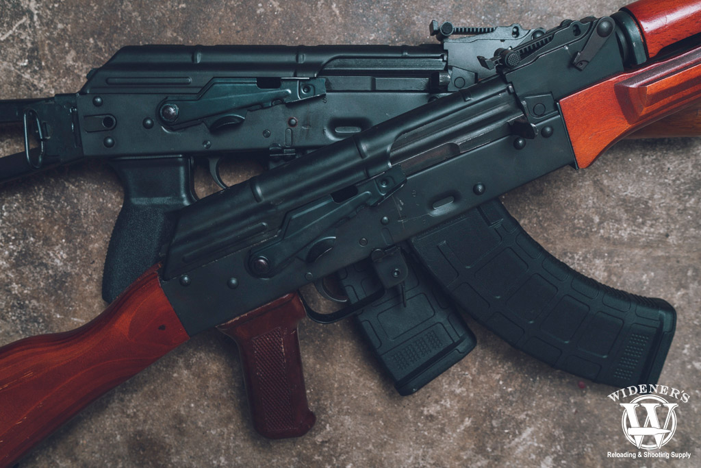 a photo comparing AK-47 VS AK-74 style rifles
