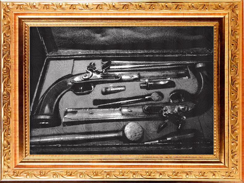 Engraving of dueling pistols