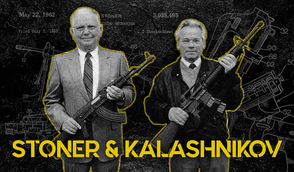 a photo of eugene stoner and mikhail kalashnikov