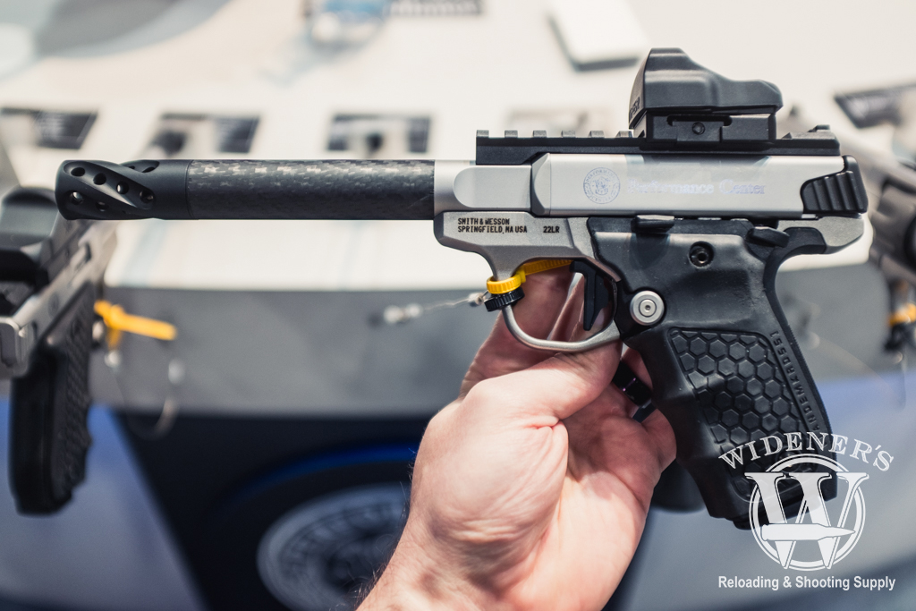 photo of Smith & Wesson SW22 Performance Center rimfire pistol with carbon fiber barrel option
