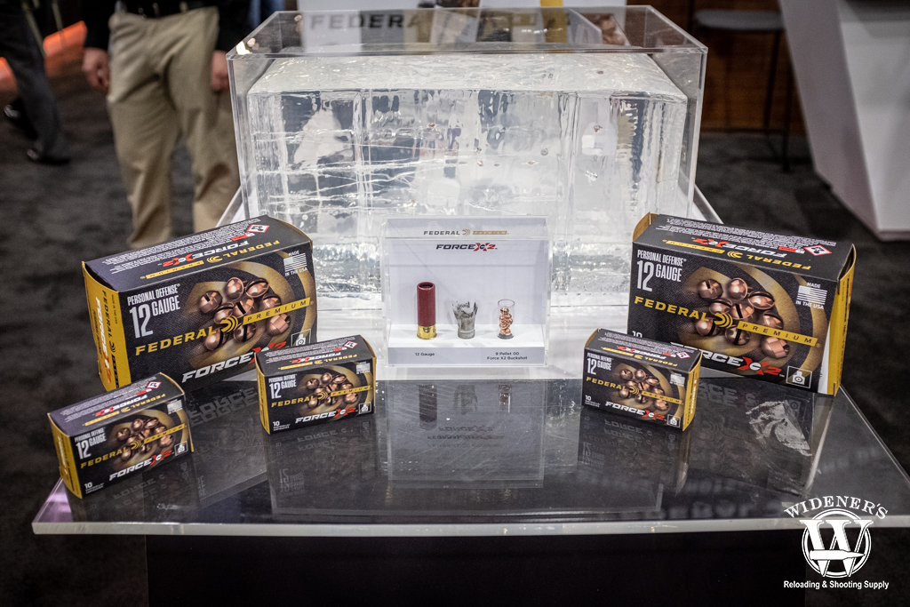 a photo of Federal Force X2 Personal Defense 12 gauge shotgun ammo at shot show 2020