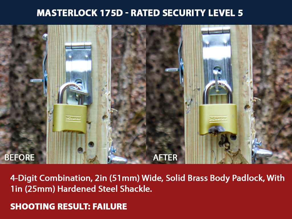 a photo of Masterlock 175D padlock shooting a lock