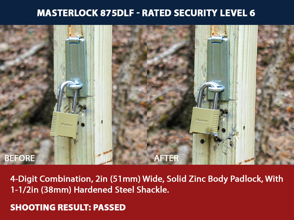 a photo of Masterlock 875DLF padlock shooting a lock