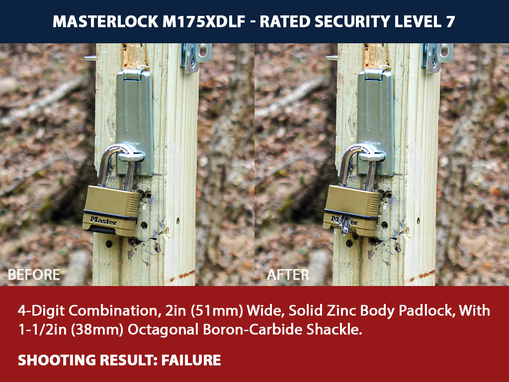a photo of Masterlock M175XDLF shooting a lock