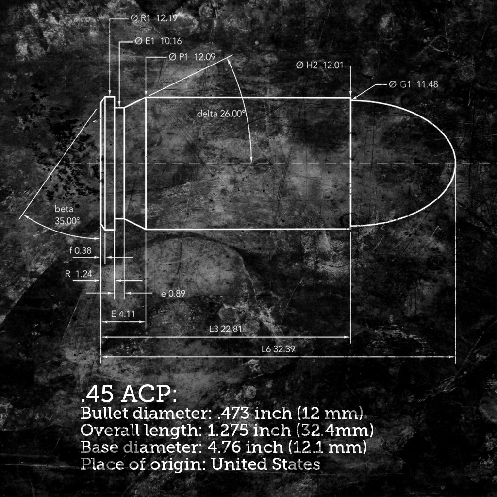 photo of blue print of 45 acp bullet