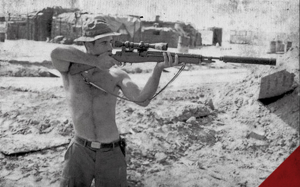 a photo of viet nam sniper carlos hathcock white feather