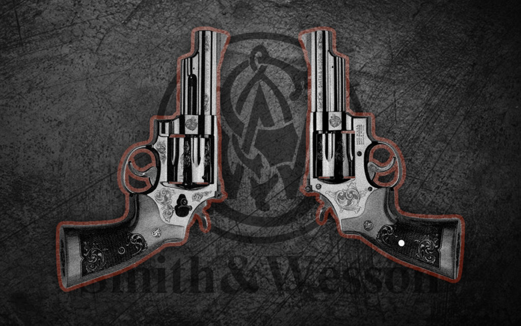 a photo of smith & wesson revolvers