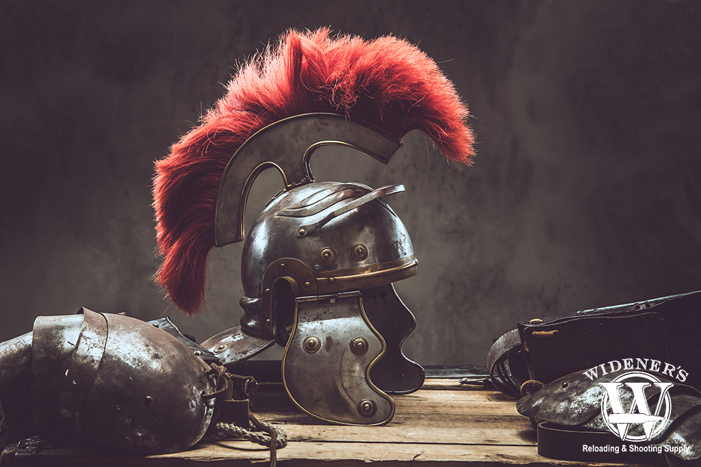 a photo of a roman military helmet