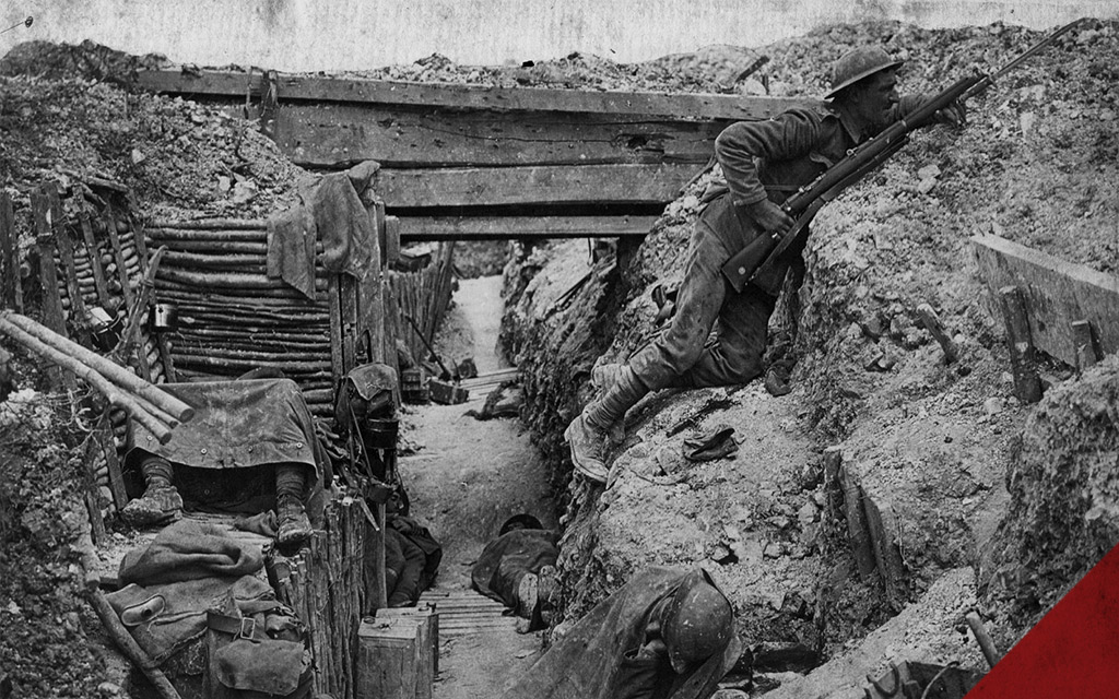a historical photo depicting WWI trenches