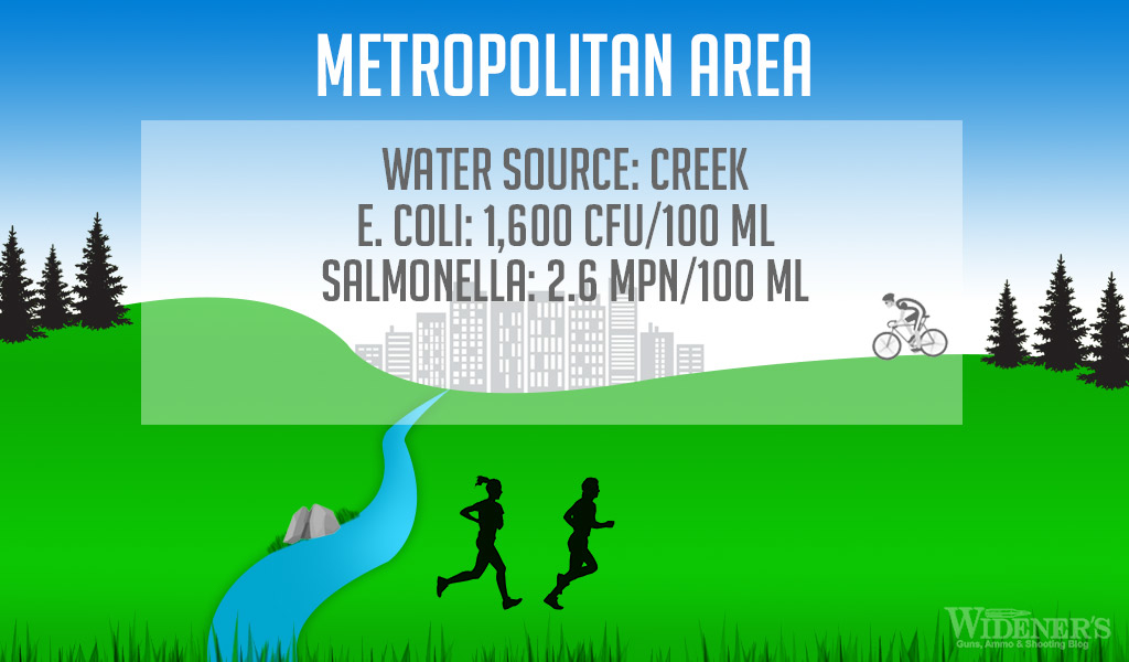 A graphic showing a stream running through a metropolitan area