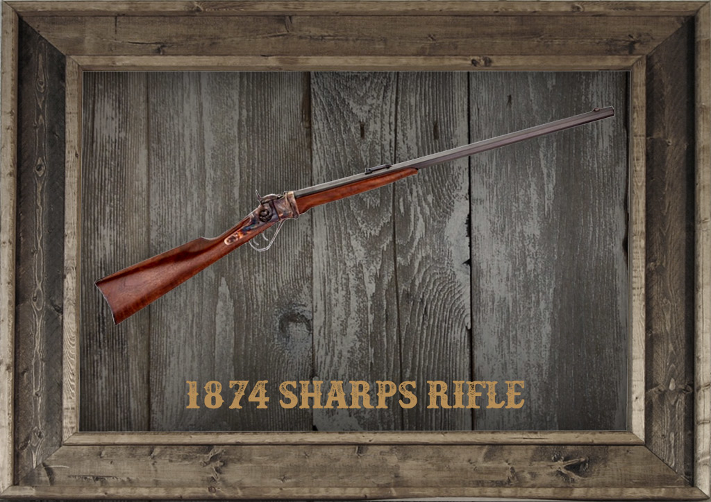photo of the 1874 sharps rifle in a frame