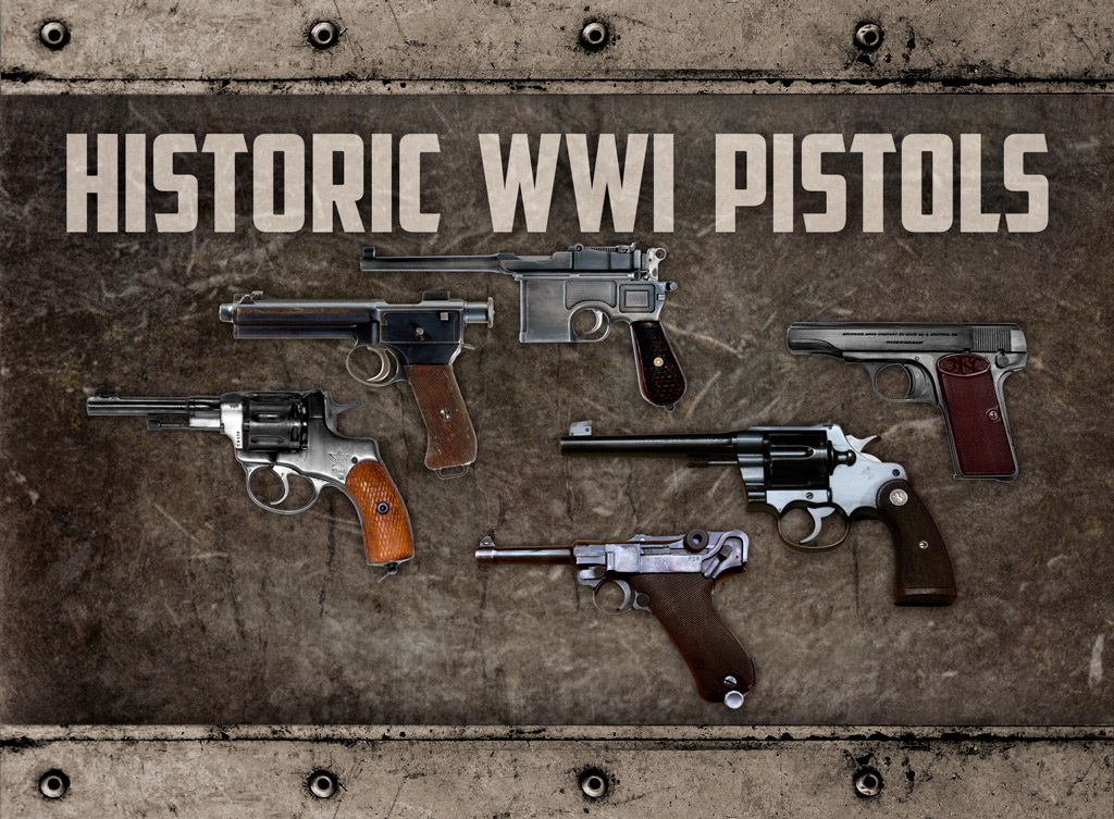 a photo showing the handguns of world war I