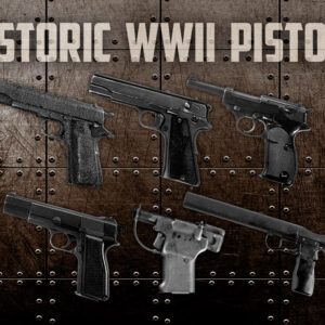 a photo of WWII pistols