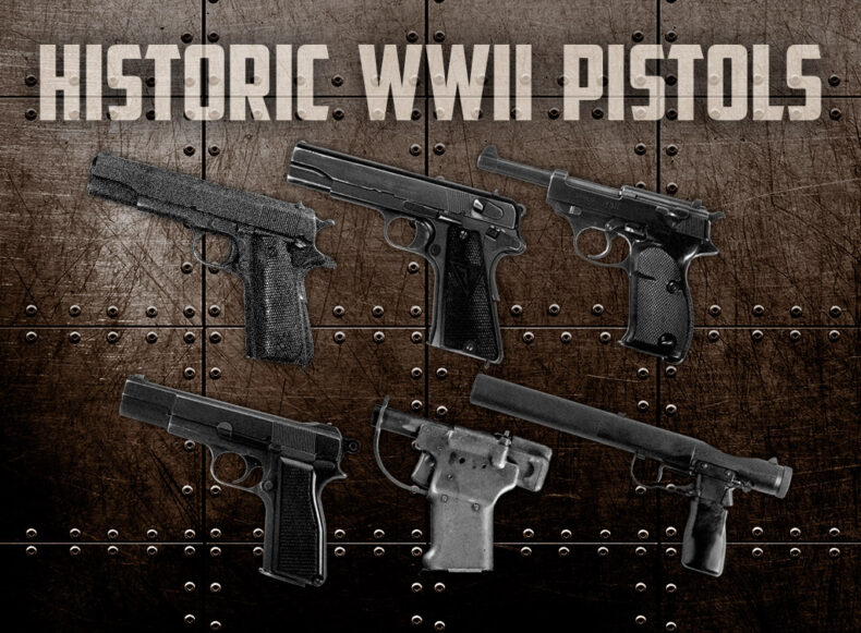 a photo of WWII pistols